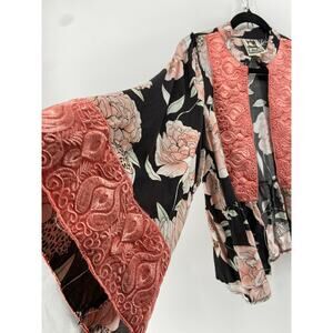 Whimsy Boho Floral Embroidered Open Front Ruffled Back Layering Piece